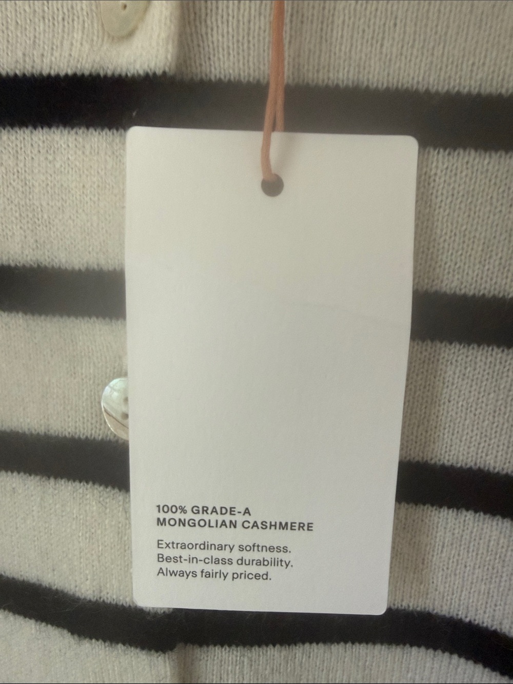 NWT QUINCE CREAM & BLACK STRIPED CASHMERE BUTTON-FRONT CARDIGAN XS - Picture 3 of 6